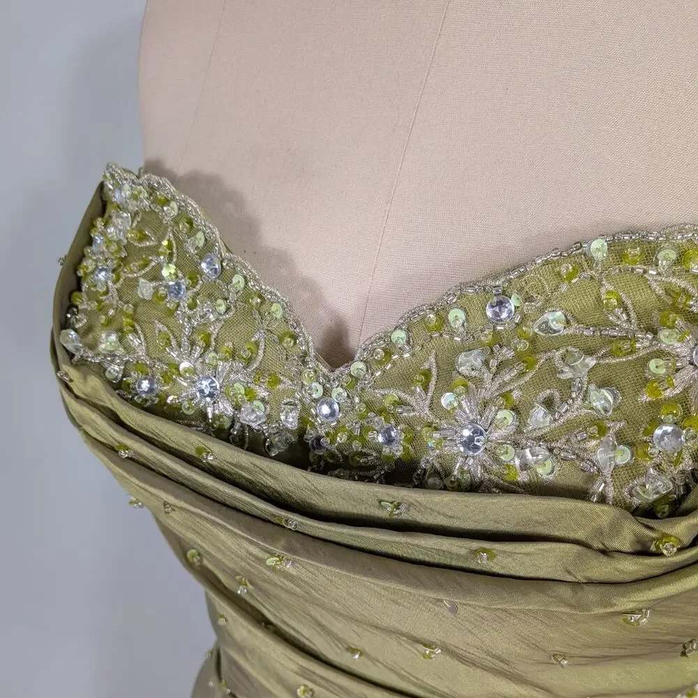 Mori Lee Prom Dress Maxi Gown 10 Green Strapless Corset Mermaid Bead Y2K Olive - Picture 5 of 16